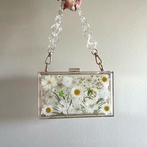 Clear Lucite Handbag Dried Flower Detail